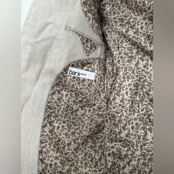 Bar lll Slim Fit Linen Suit Jacket Size 36S  -Tan- - Picture 5 of 7